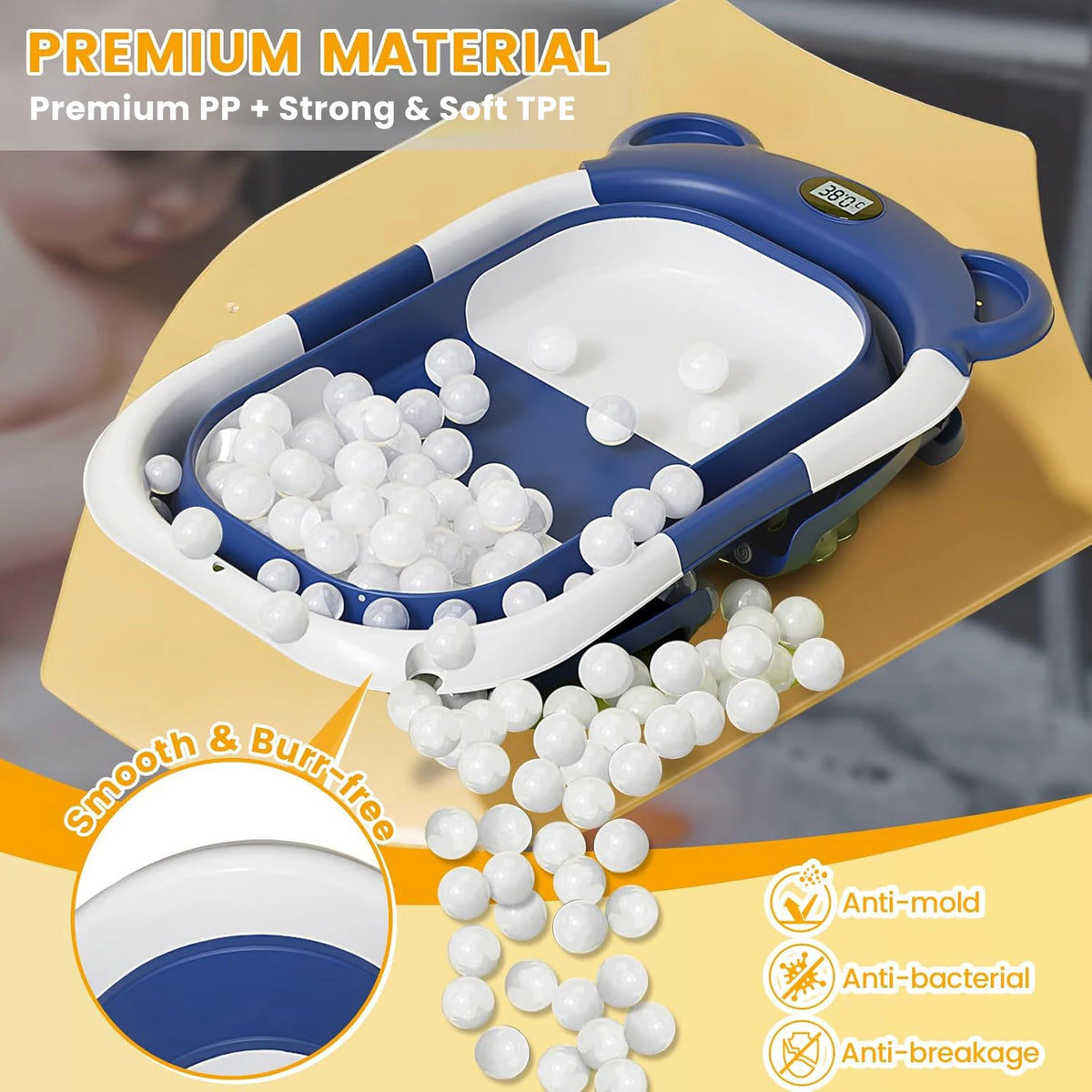 Collapsible Baby Bathtub with Thermometer and Floating Cushion