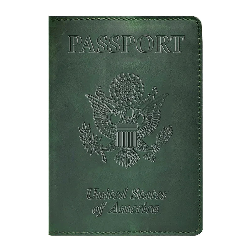 Genuine Leather Passport Holder with USA Flag Design