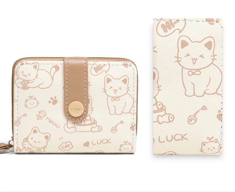 Cute Cat Face PU Leather Coin Purse with Wrist Strap