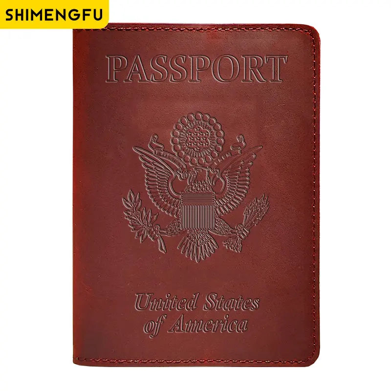 Genuine Leather Passport Holder with USA Flag Design