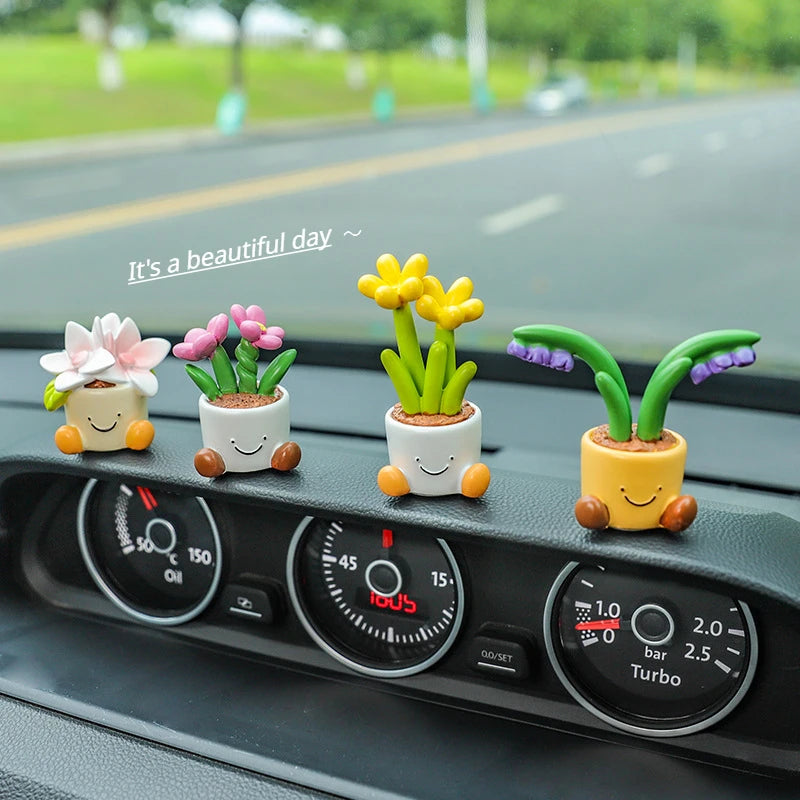 Resin Flower Pot Elf Figurine for Car Interior & Desktop