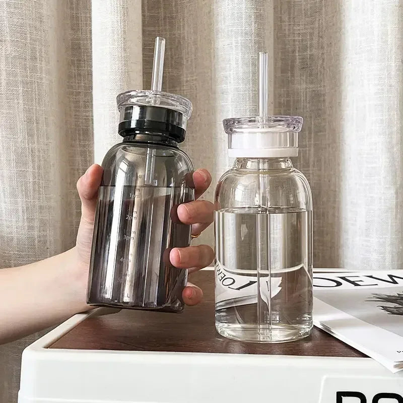 Elegant Glass Tumbler with Straw