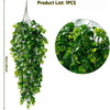 A long, cascading artificial green hanging vine with glossy leaves used for indoor and outdoor decor.