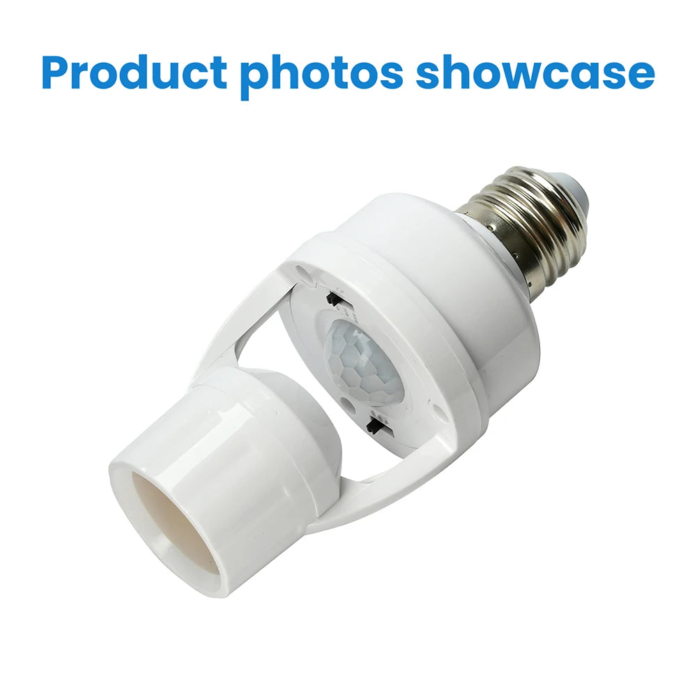 White motion sensor E27 lamp holder with adjustable PIR detection visible from the top.