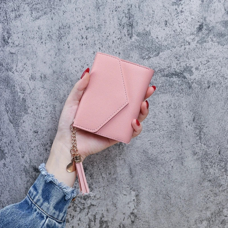 Compact PU Leather Clutch Wallet with Tassel