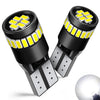 A pair of black LED light bulbs with yellow illumination and a silver base are shown.