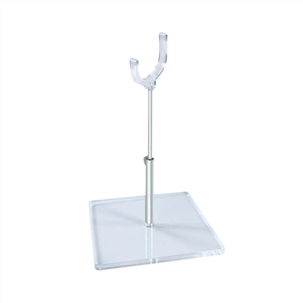 Support ajustable pour poupées avec tige verticale et porte incurvé.