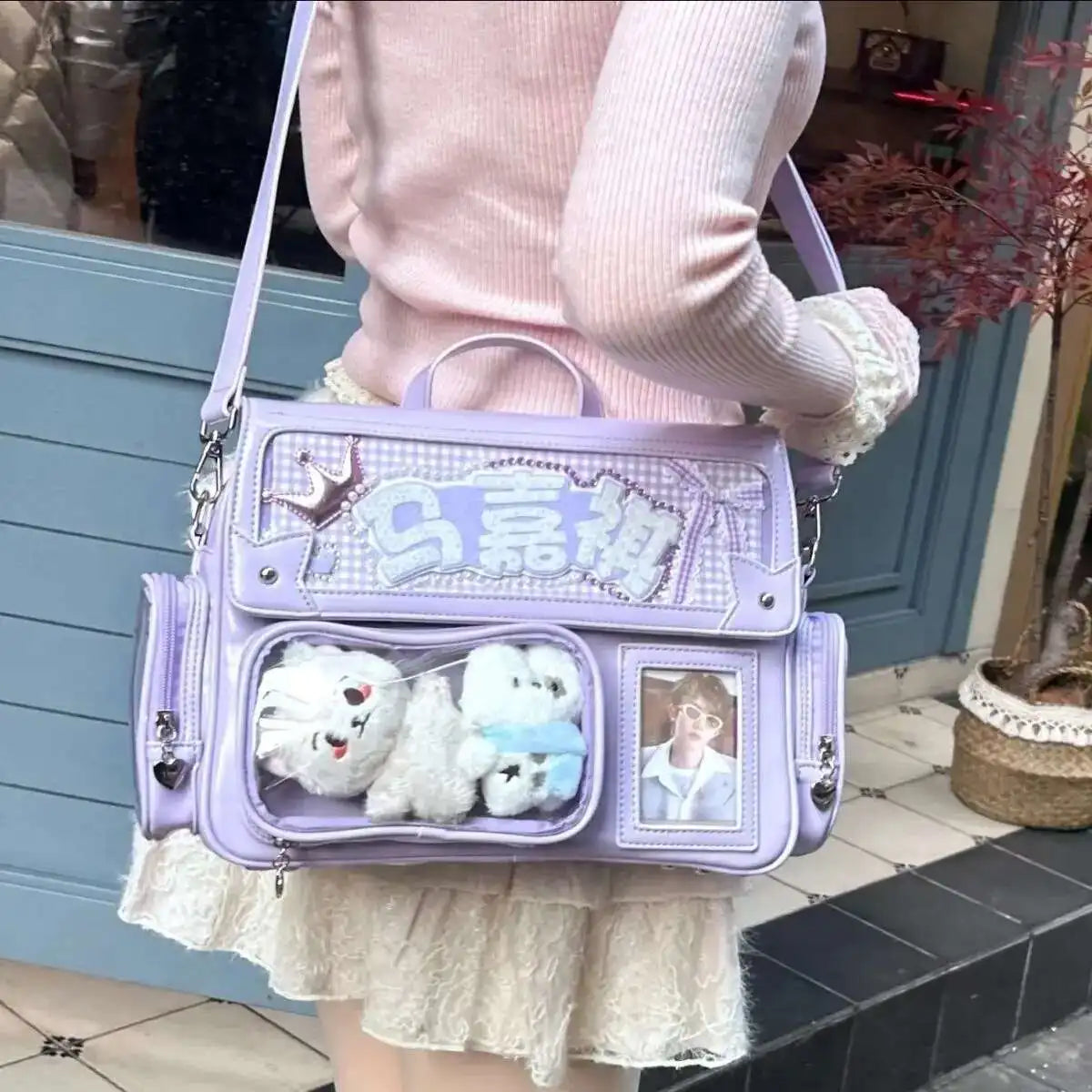Y2K Transparent Pocket Crossbody Bag with DIY Badge Display