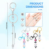 A set of metal beadable keychain bars and charms for DIY jewelry making displayed with dimensions.