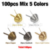 A collection of 100 metal bag bottom feet studs in five colors: Golden, Silvery, Copper, Gunblack, and Light Golden.