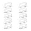 A set of ten white silicone watch strap retainers shown in a row.