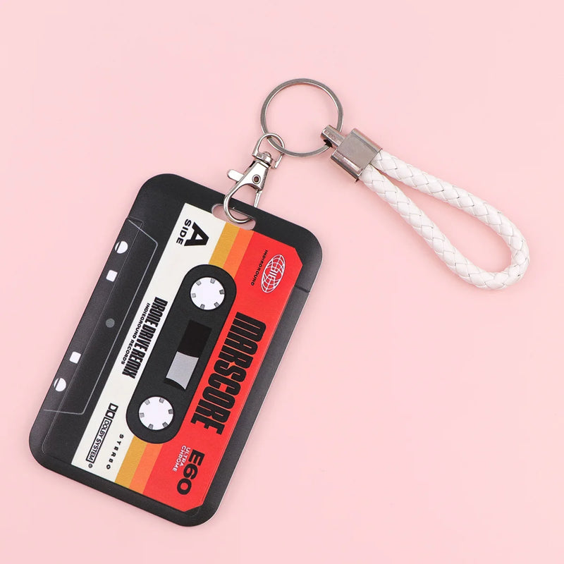 Retro Cassette Tape Card Holder with Keychain