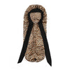 Extra large satin sleep bonnet with a leopard print fabric and black tie