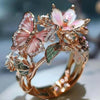 Floral Butterfly Rhinestone Ring — Romantic Adjustable Design