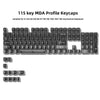 A set of 115 keycaps for a mechanical keyboard featuring an MDA profile.