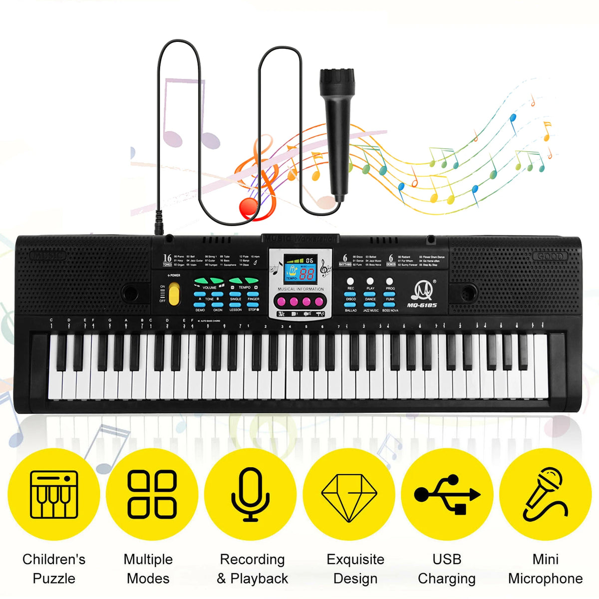 61-Key Electronic Keyboard Piano with Microphone for Beginners