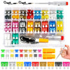 A storage case containing 306 standard car fuses in various colors and types, along with a test light.