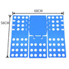 A blue portable clothes folding board with multiple circular holes for laundry organization.