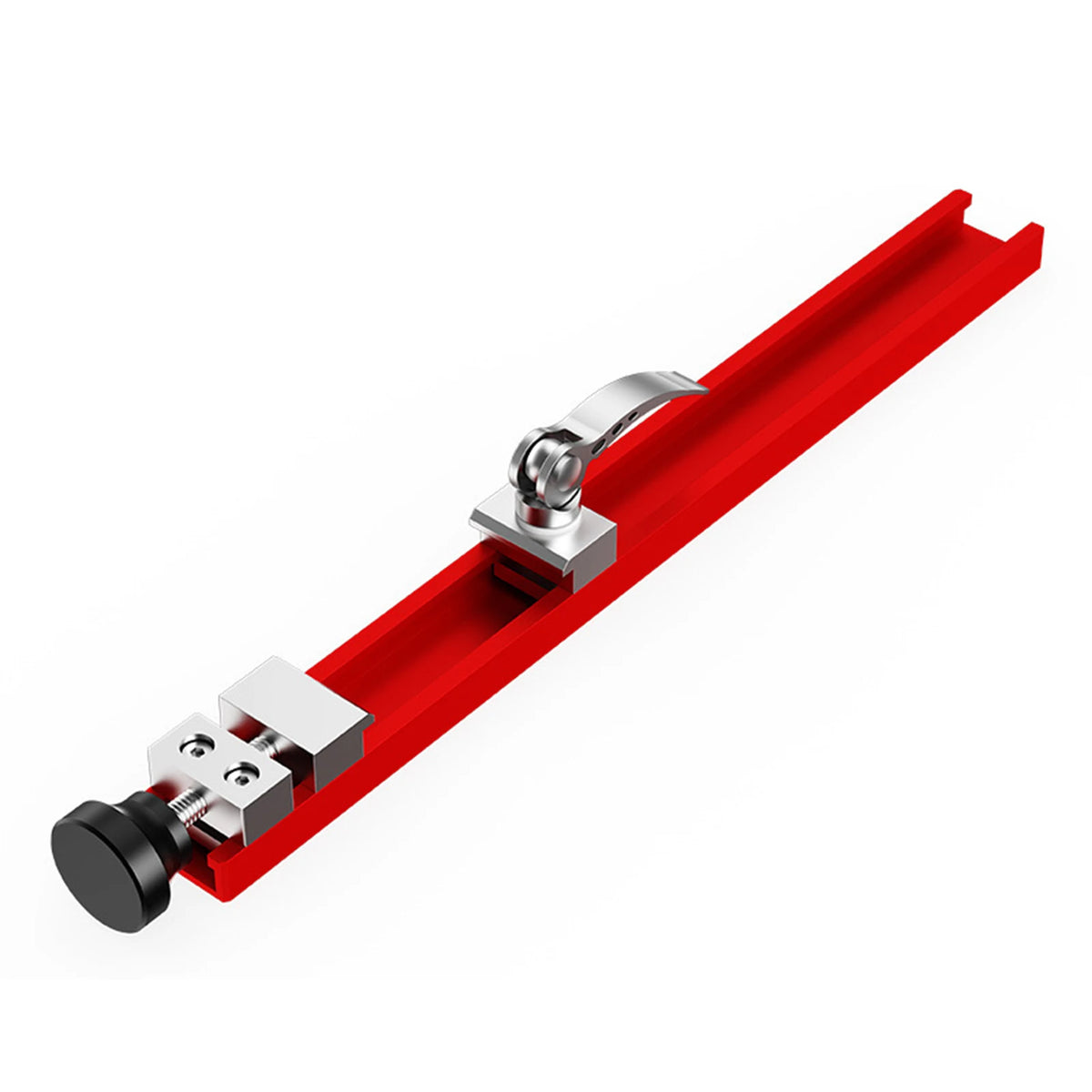 A red adjustable aluminum circular saw guide rail with a silver adjustment mechanism.