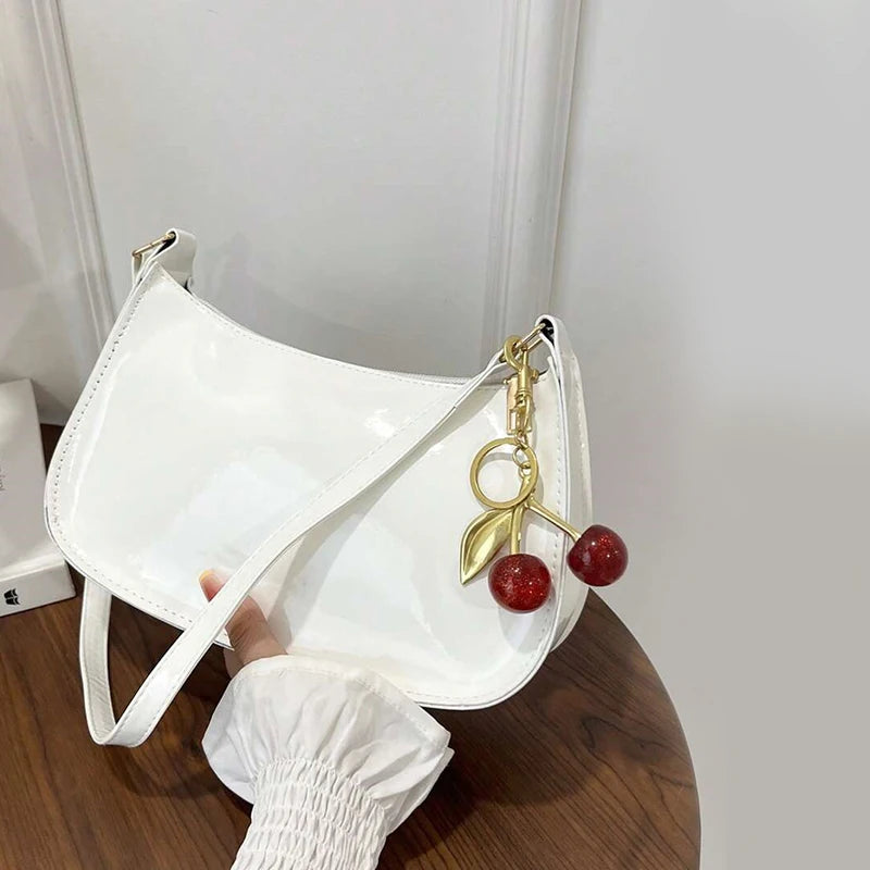 PU Leather Shoulder Bag with Cherry Pendant