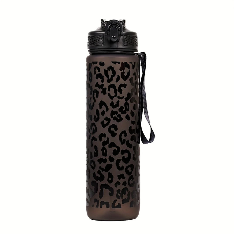 Leopard Print Sports Water Bottle with Straw