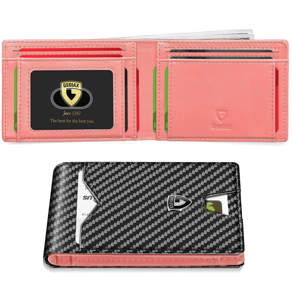 Slim RFID Blocking Leather Card Holder Wallet with Geometric Pattern