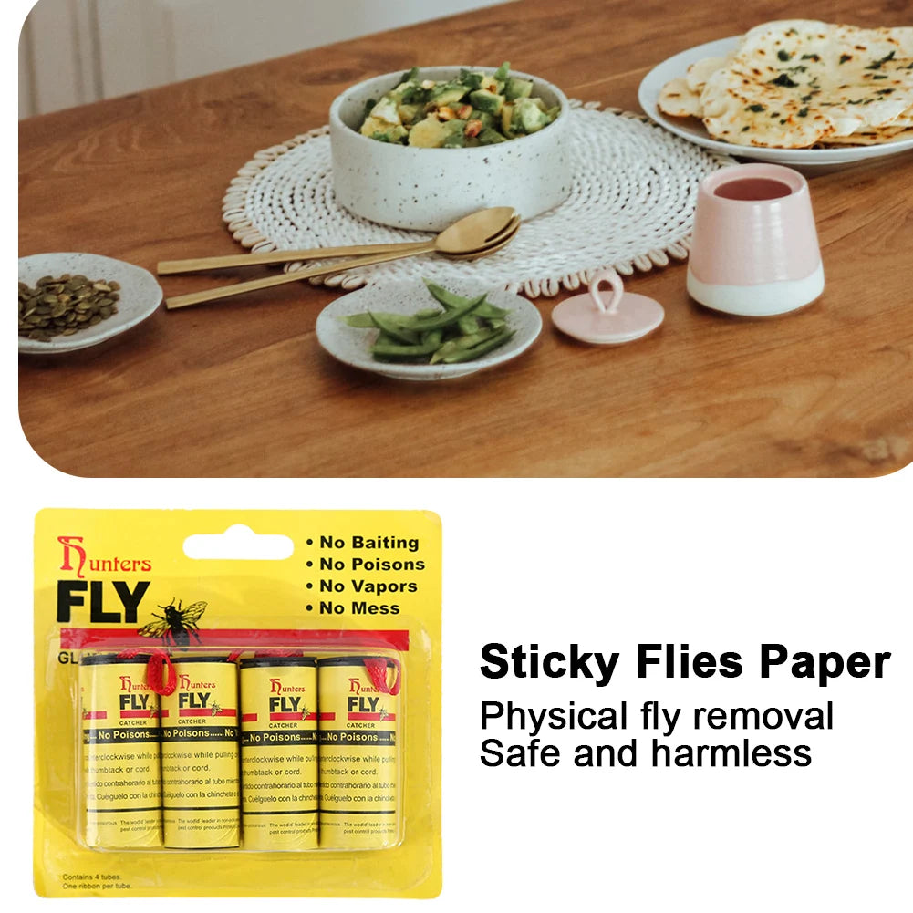A package of Sticky Flies Paper disposable sticky fly traps for bug catching.