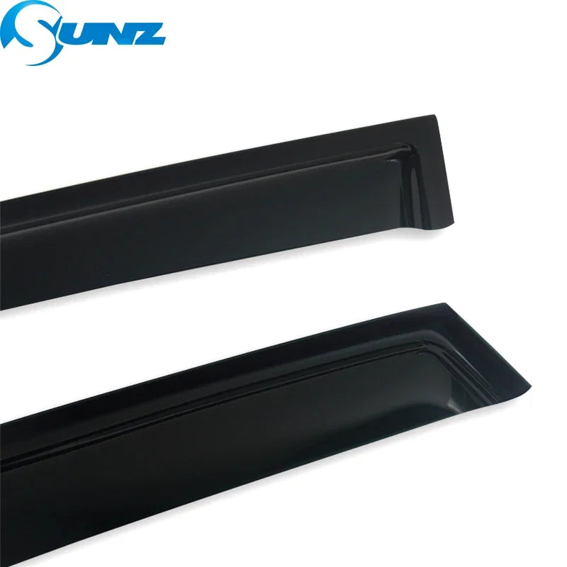 A set of four black side window deflectors for a Hyundai Tucson, shown in a close-up view.