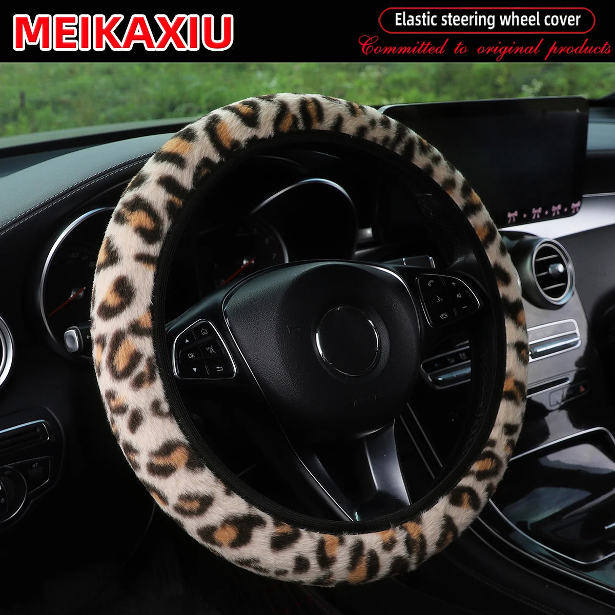 Leopard Print Faux Fur Steering Wheel Cover