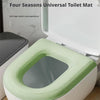 A light green toilet seat cover is shown installed on a white toilet, highlighting its soft elastic new experience.