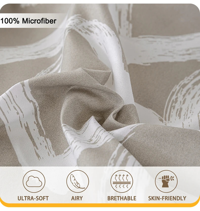 Close-up of a beige microfiber fabric with white heart print patterns, showing soft texture and drape.