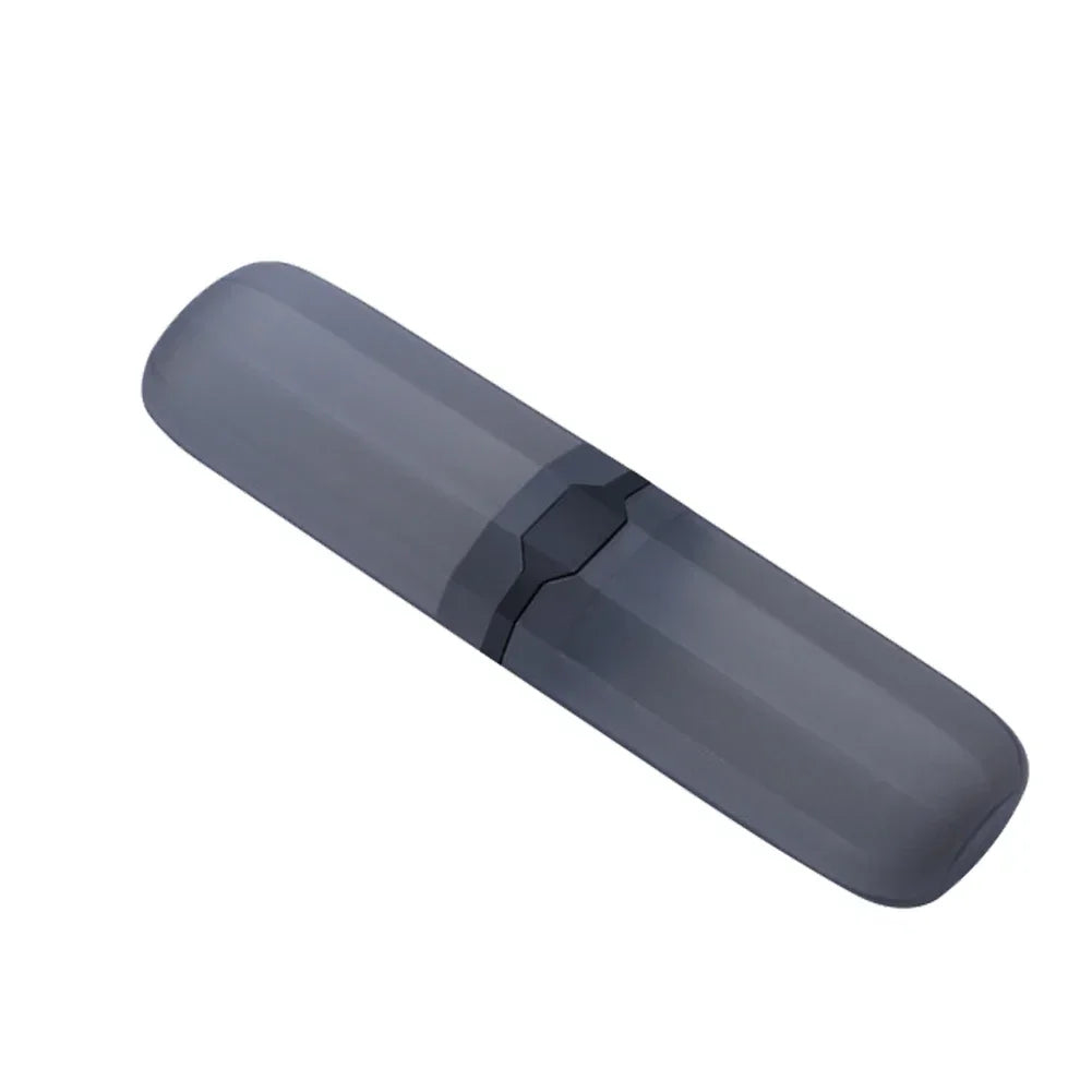 A gray dust-proof toothbrush travel case with a vented cover shown in profile.