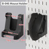 Black B-046 mouse holder designed to secure a computer mouse on a desk or pegboard.