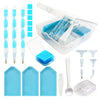 A complete diamond painting accessory kit featuring tools, beads, and a storage box for crafting.