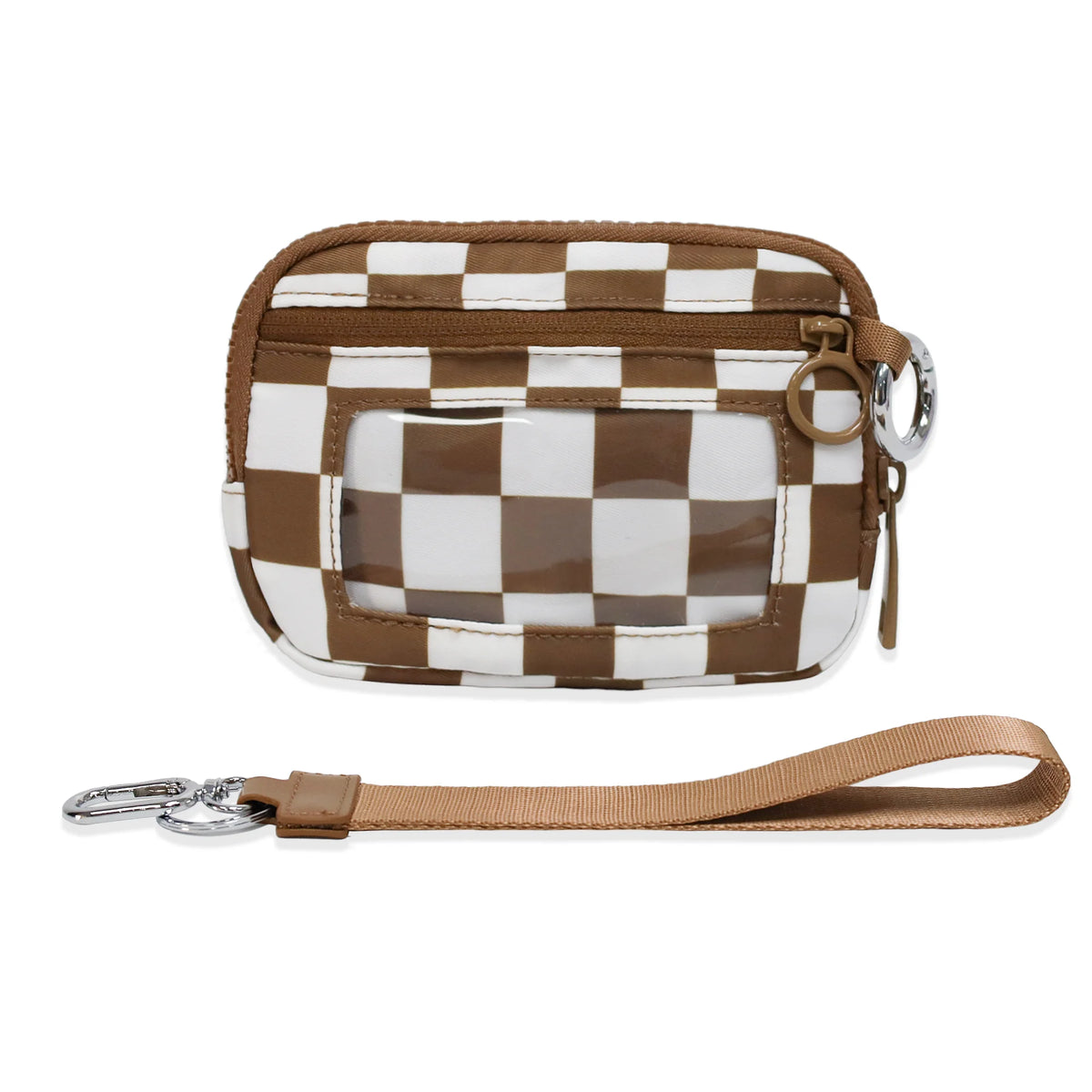 Checkered Card Case Wallet with Detachable Keychain and ID Window