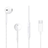 White USB-C wired earphones with inline mic shown in various forms.