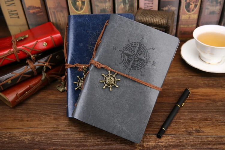 Vintage PU Leather Spiral Journal – Traveler's Notebook with Anchor Design
