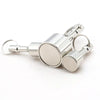 Silver neodymium magnet keychain with a detachable clasp.