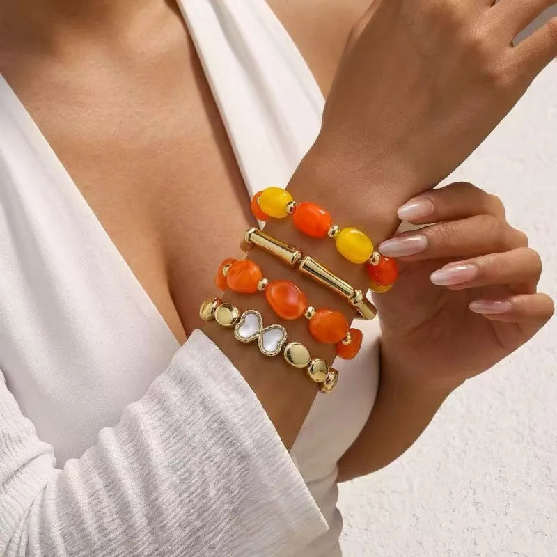 Pulseras de Resina con Cuentas y Colores Vivos (Set de 4)