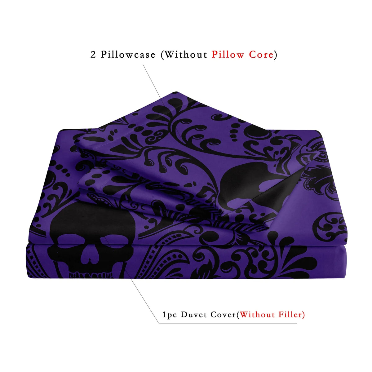 Gothic Skull Print Duvet Cover Set with Pillowcases - Soft Polyester Bedding for Adults