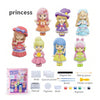 Un kit de peinture de princesse comprenant des moules en plastique, pigments et outils pour diverses figurines.
