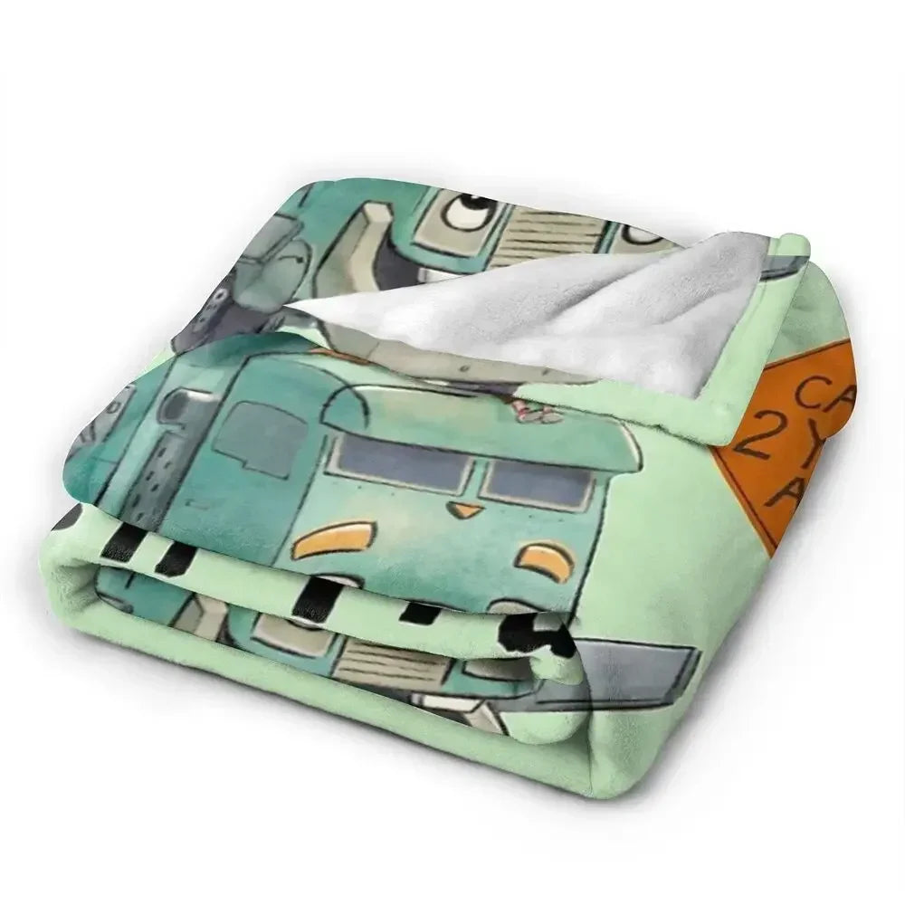 Cozy Cartoon Trash Truck Flannel Throw Blanket