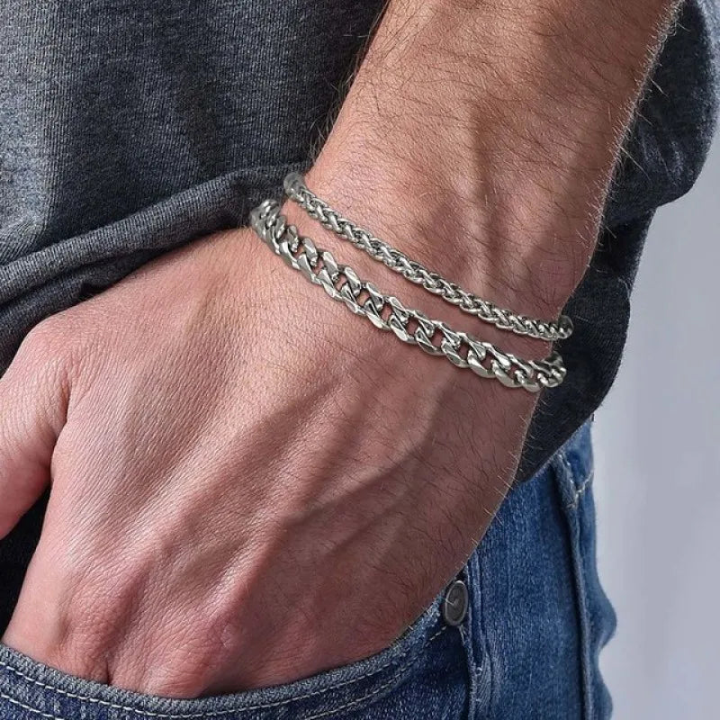 Men's Stainless Steel Cuban Link Bracelet Set