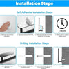 Installation steps for a stainless steel wall-mounted paper towel holder, showing self-adhesive and drilling methods.