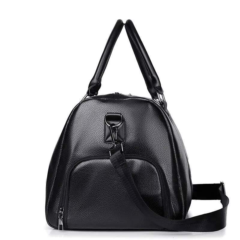 Retro PU Leather Weekender Duffel Bag with Adjustable Shoulder Strap