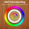 A 360 degree full color ring light with a wooden surface and an LED glow.