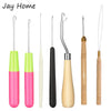 A set of plastic latch hook needles for crochet, dreadlocks, and rug making in various colors.