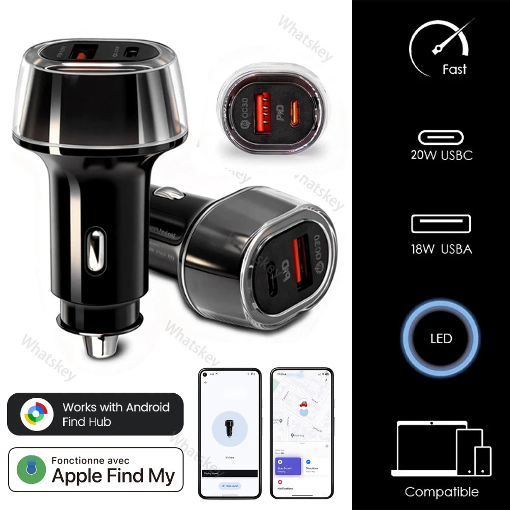 30W Type-C Car Charger with GPS Tracker