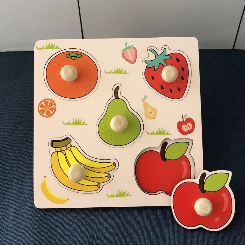 Wooden Fruit Shape Matching Puzzle Board for Toddlers