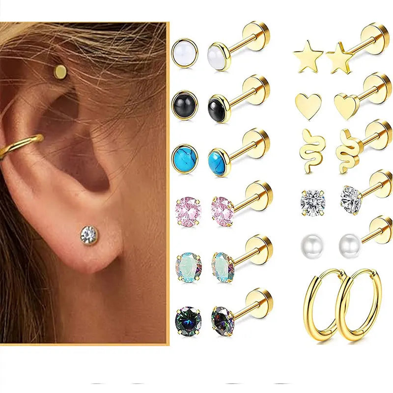 Moon-Shaped Stainless Steel Flatback Earrings